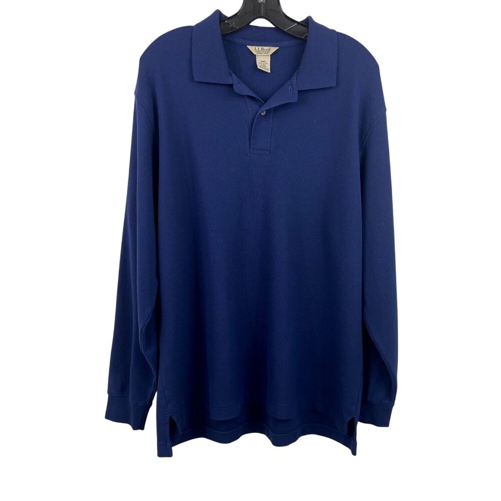 L.L.Bean Mens Size Large Blue Long Sleeve Polo Shirt